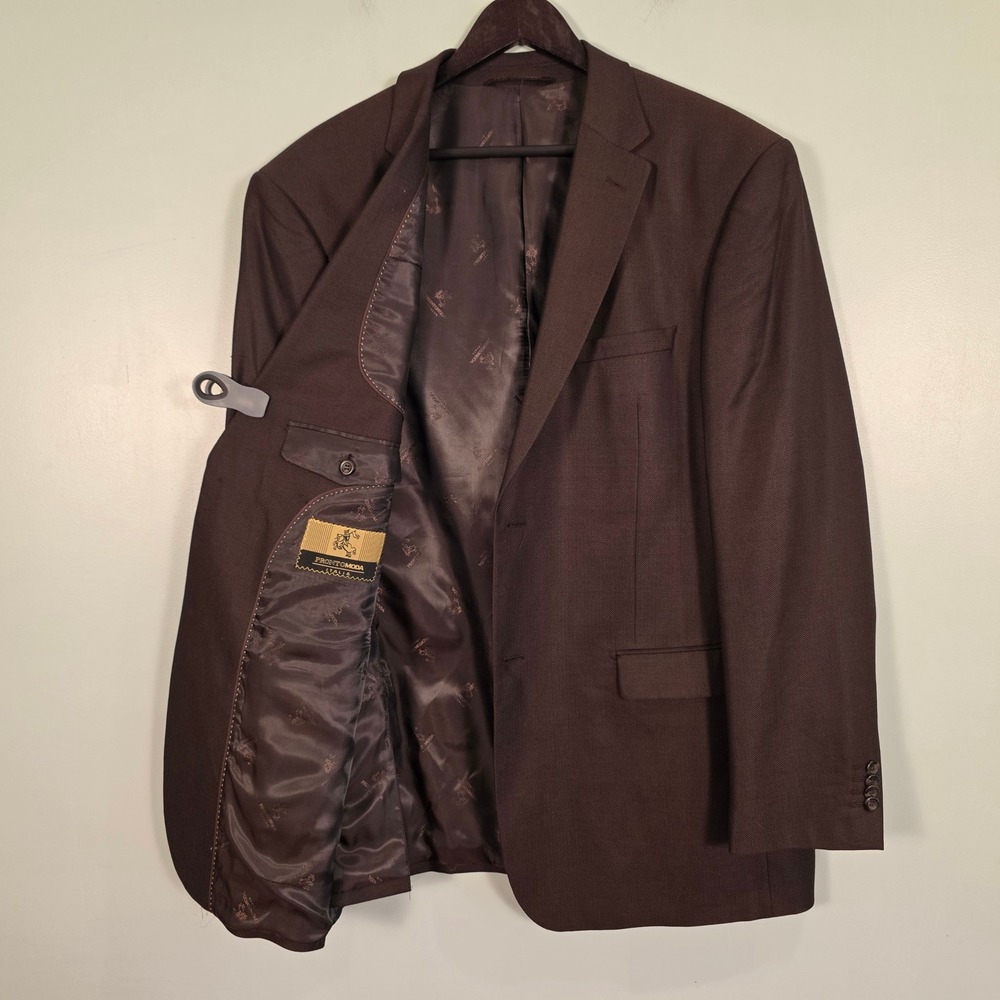 Prontomoda Italia Brown Silk Wool Cashmere Herringbone Blazer 46L Oxford 2B